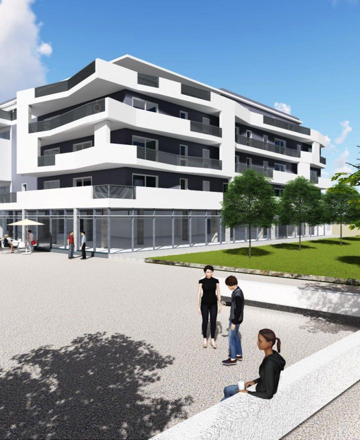 Îlot M3, ZAC de Bezannes : réalisation de 61 logements et 1500 m² de commerces. Architecte : Coste.